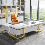 Holf L-Shaped Modern Office Executive Desk of Right Hand with Storage in White & Gold