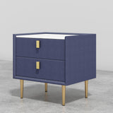 Modern 2 Drawers PU Leather Bedside Table Nightstand with Gold Metal Legs