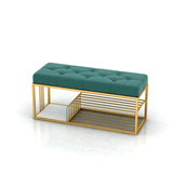 Velvet Upholstered Entryway Bench with Storage Bed Bench in Green