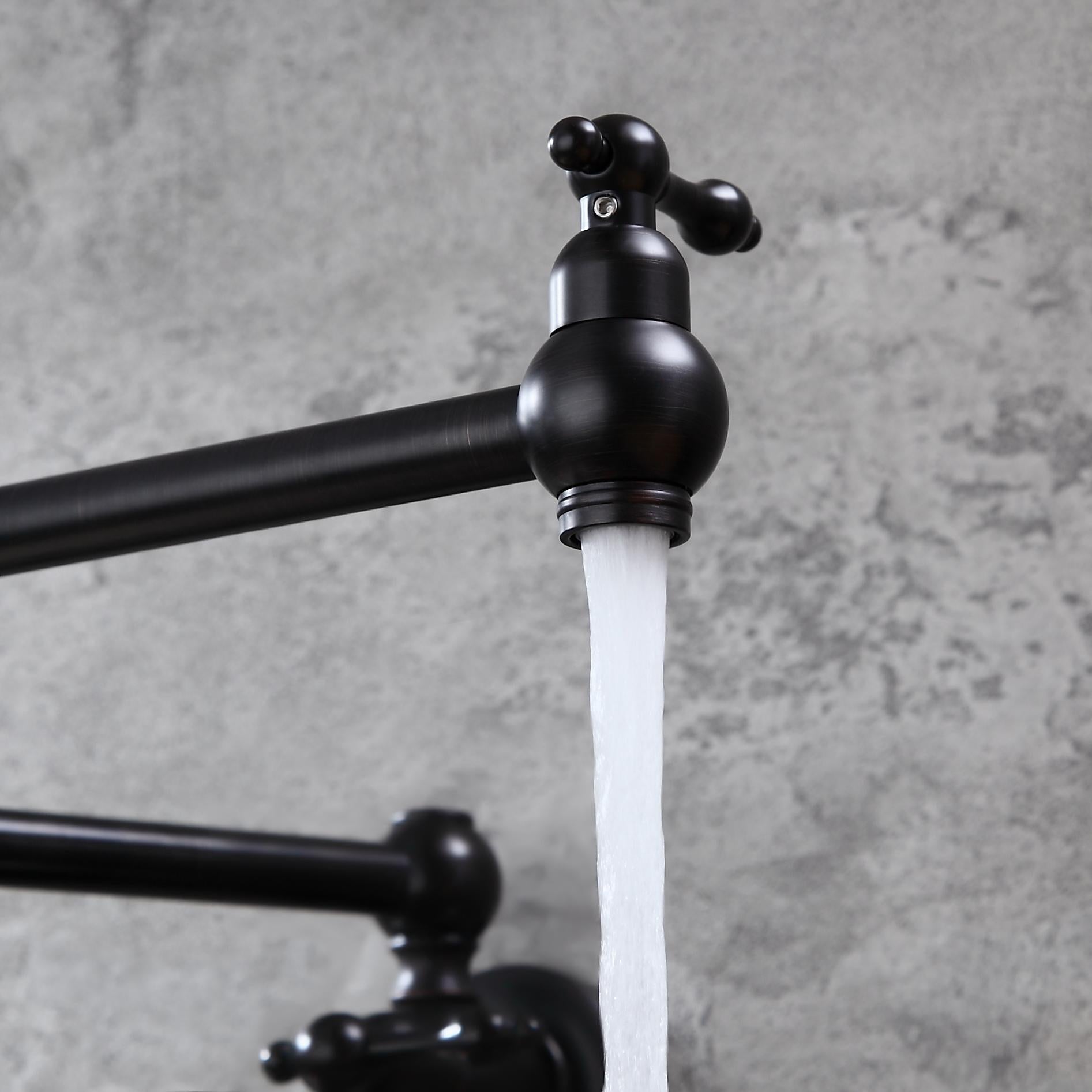 Wall Mounted Retractable Double Handle Cold Only Faucet with Double Swing Joints