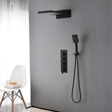 Matte Black Modern Wall Mounted Waterfall Shower System Solid Brass with Handheld Shower