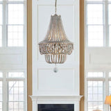 Kesarre Retro Wood Beaded Chandelier Empire Ceiling Light in Gray & Blue