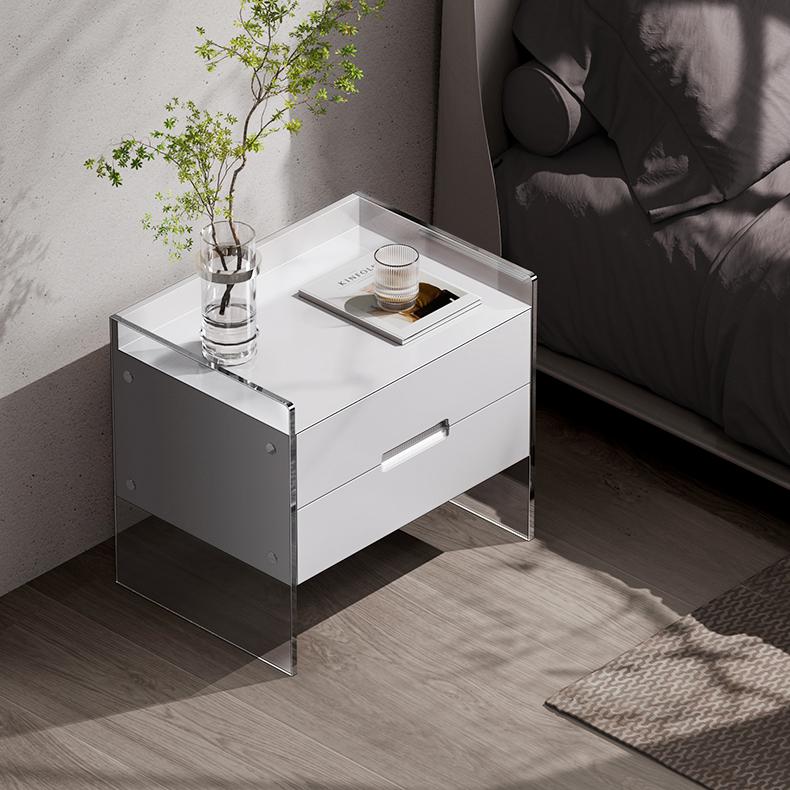 Modern Floating White Nightstand Acrylic Bedside Table with 2 Drawers