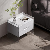 Modern Floating White Nightstand Acrylic Bedside Table with 2 Drawers