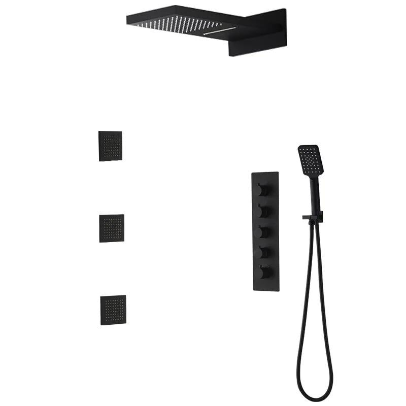 Wall Mounted Waterfall Rain Shower System with 3 Body Sprays in Matte Black