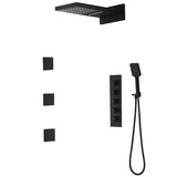 Wall Mounted Waterfall Rain Shower System with 3 Body Sprays in Matte Black