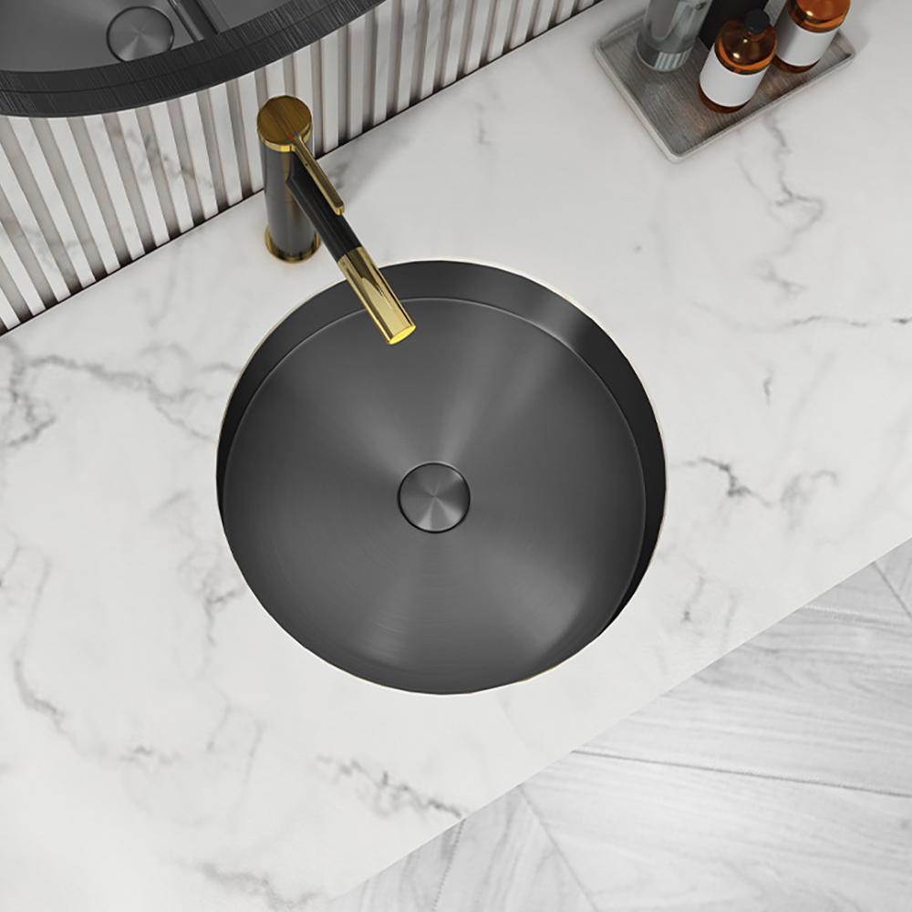 Brushed Gold Modern Luxury Stainless Steel Round Sink Undermount Bathroom Wash Sink