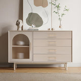 55" Beige Sideboard Buffet with Drawers & Glass Door Storage Cabinet
