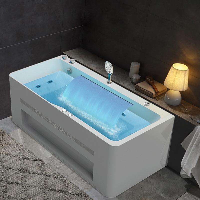 60" Modern Acrylic Rectangular Whirlpool Water Massage Bathtub in Chromatherapy LED