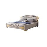 Modern White & Blue Faux Leather Upholstered Low-Profile Platform Bed