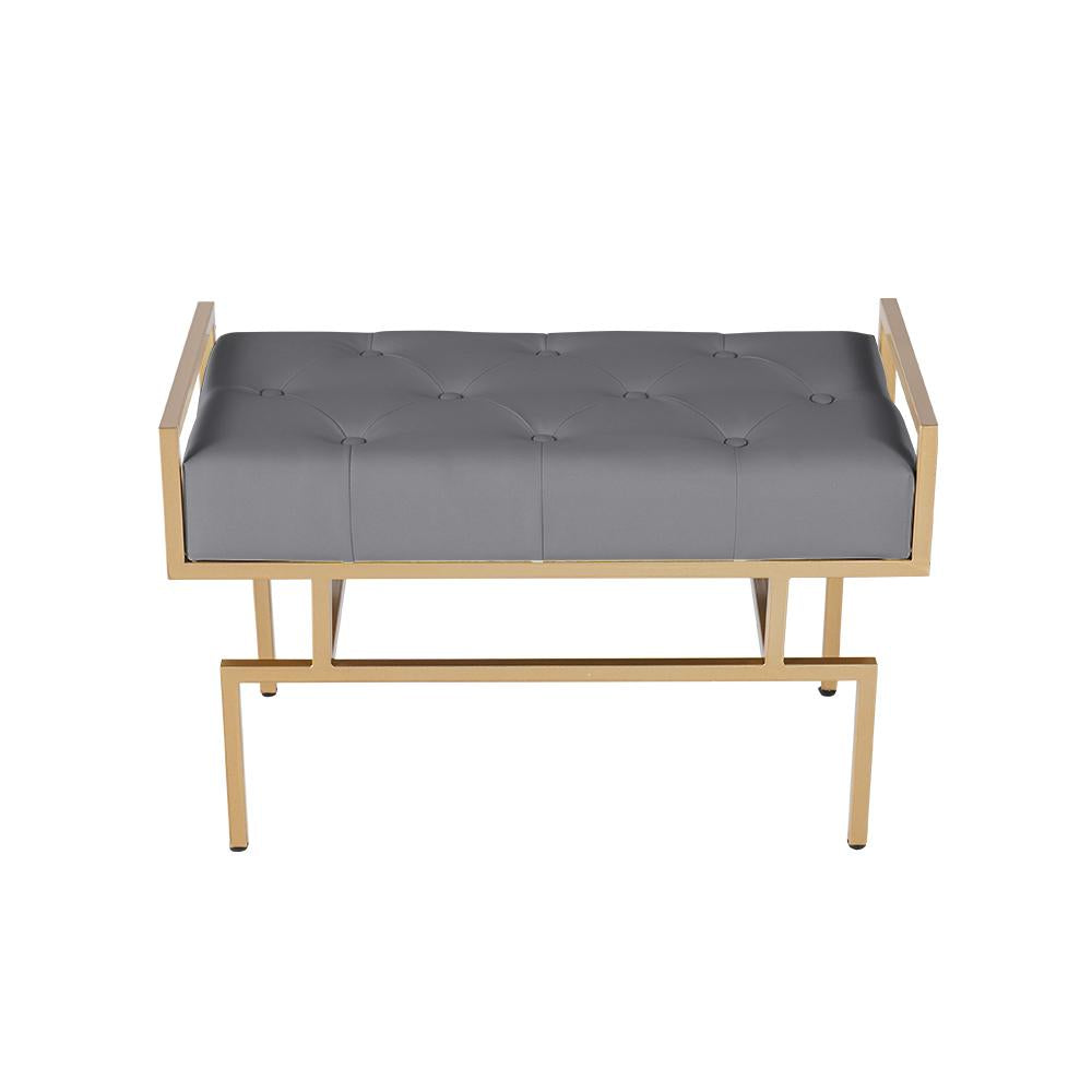 31.5'' Modern White Faux Leather Upholstered Bench with Gold Metal Legs
