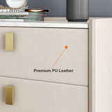 Modern 2 Drawers PU Leather Bedside Table Nightstand with Gold Metal Legs