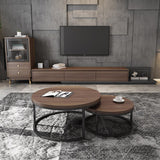 2 Pieces Modern Wood Gray & Black Round Nesting Coffee Table for Living Room