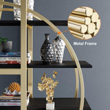 4-Tier Round Open Bookshelf White Display Shelf Gold Frame