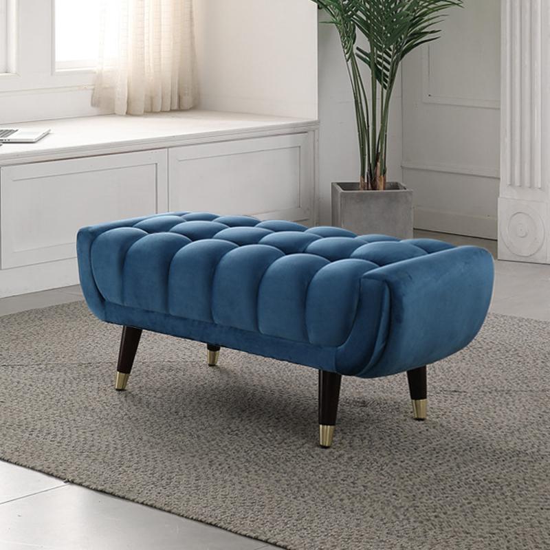 Modern Entryway Bench Gray Velvet Upholstered Ottoman Bench for End of Bed