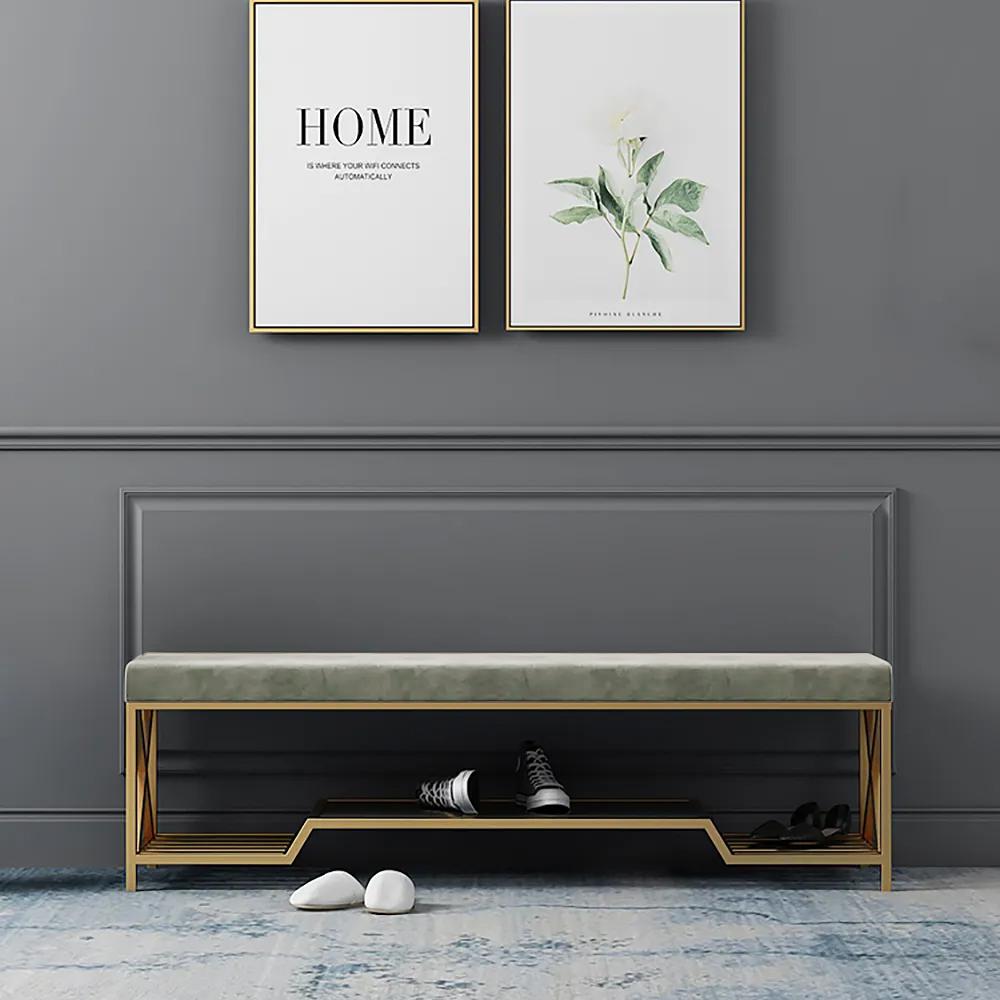 Gray Entryway Bench with Storage Upholstered Storage Bench for Living Room