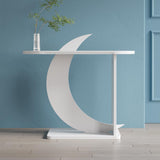 39.4" White Moon Shape Console Table Rectangular Wood Entryway Table with Abstract Base