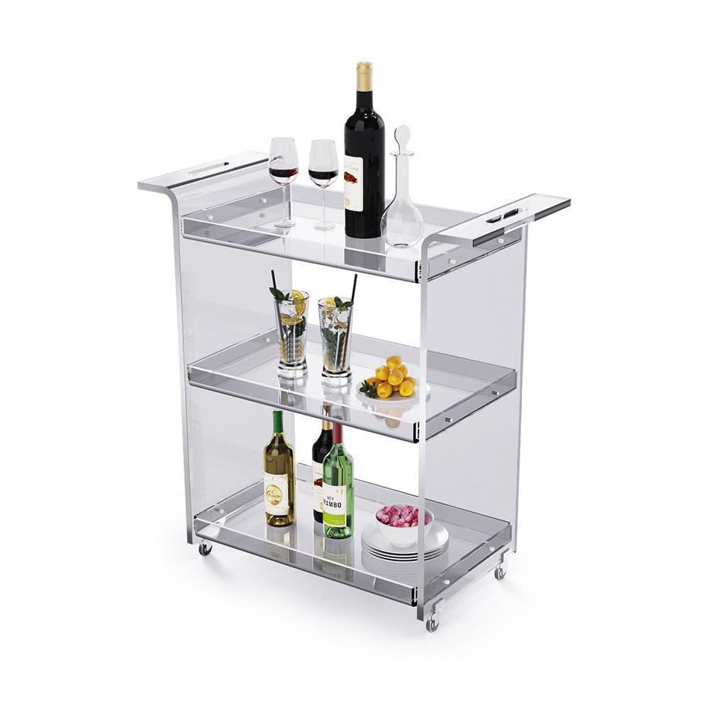 Modern Acrylic Rolling Serving Bar Cart 3-Tier Trolley End Table with Handles