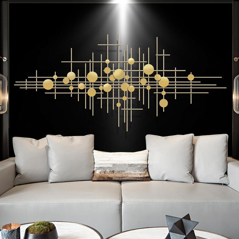 Mid-Century Metal Wall Decor Abstract Bar & Dots Gold Art