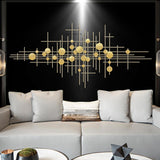 Mid-Century Metal Wall Decor Abstract Bar & Dots Gold Art