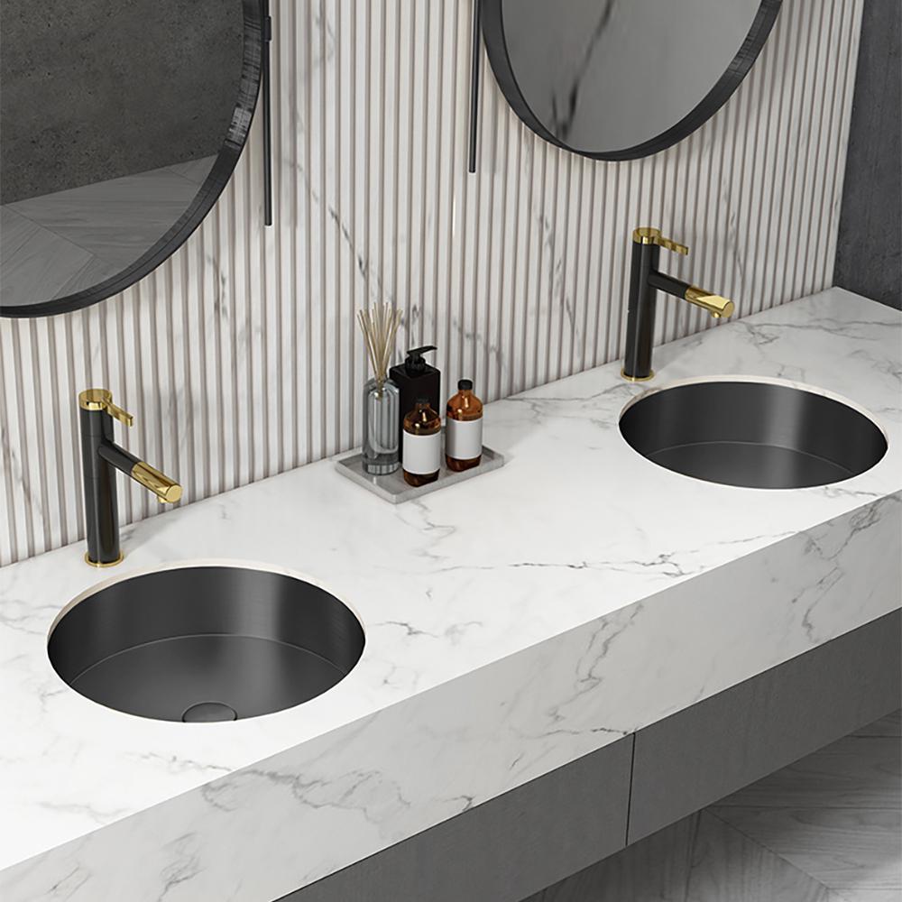 Brushed Gold Modern Luxury Stainless Steel Round Sink Undermount Bathroom Wash Sink