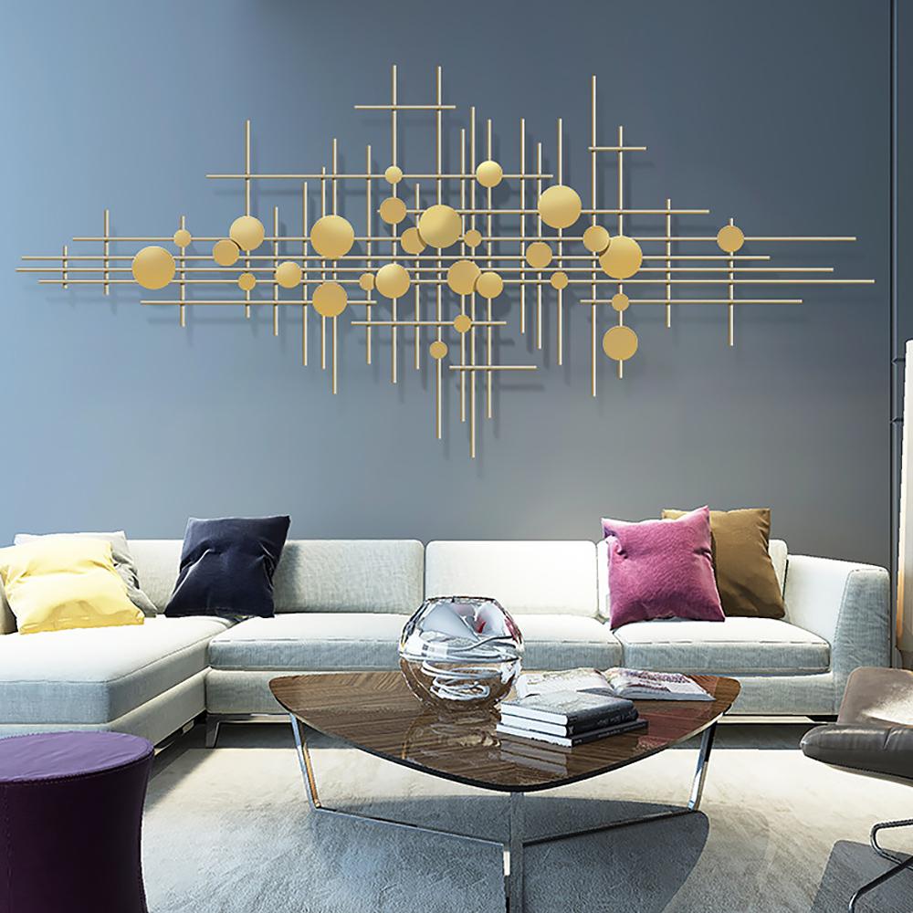 Mid-Century Metal Wall Decor Abstract Bar & Dots Gold Art
