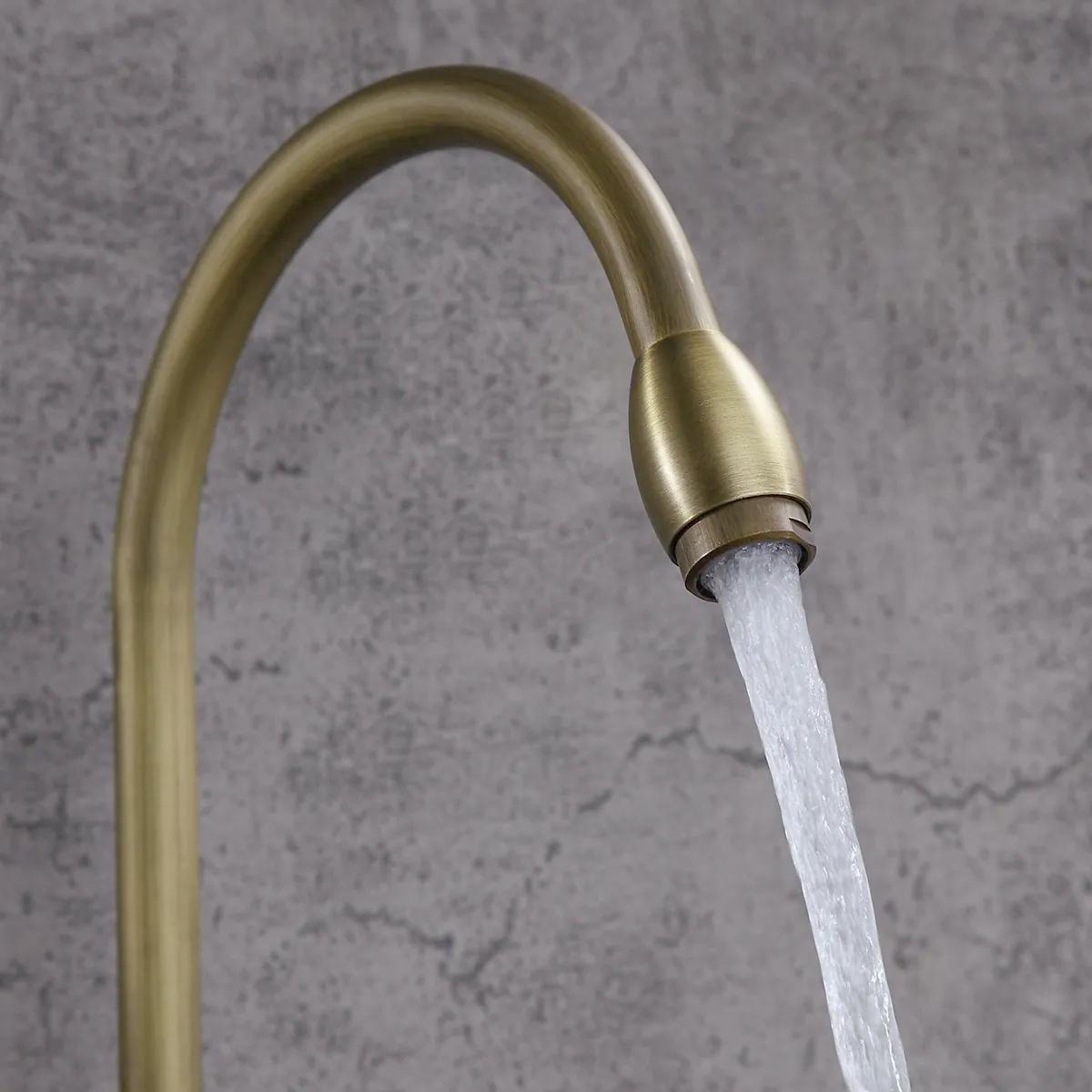 Stev Classic Antique Brass Goosenecked Single Handle 1-Hole Kitchen Faucet Solid Brass