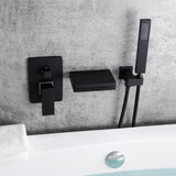 Contemporary Wall-Mount LED Waterfall Matte Black Bathtub Filler Faucet with Hand Shower