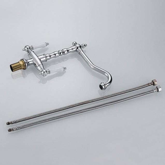 Porcelain Double Handles Single Hole Brass Kitchen Faucet in Polished Chrome