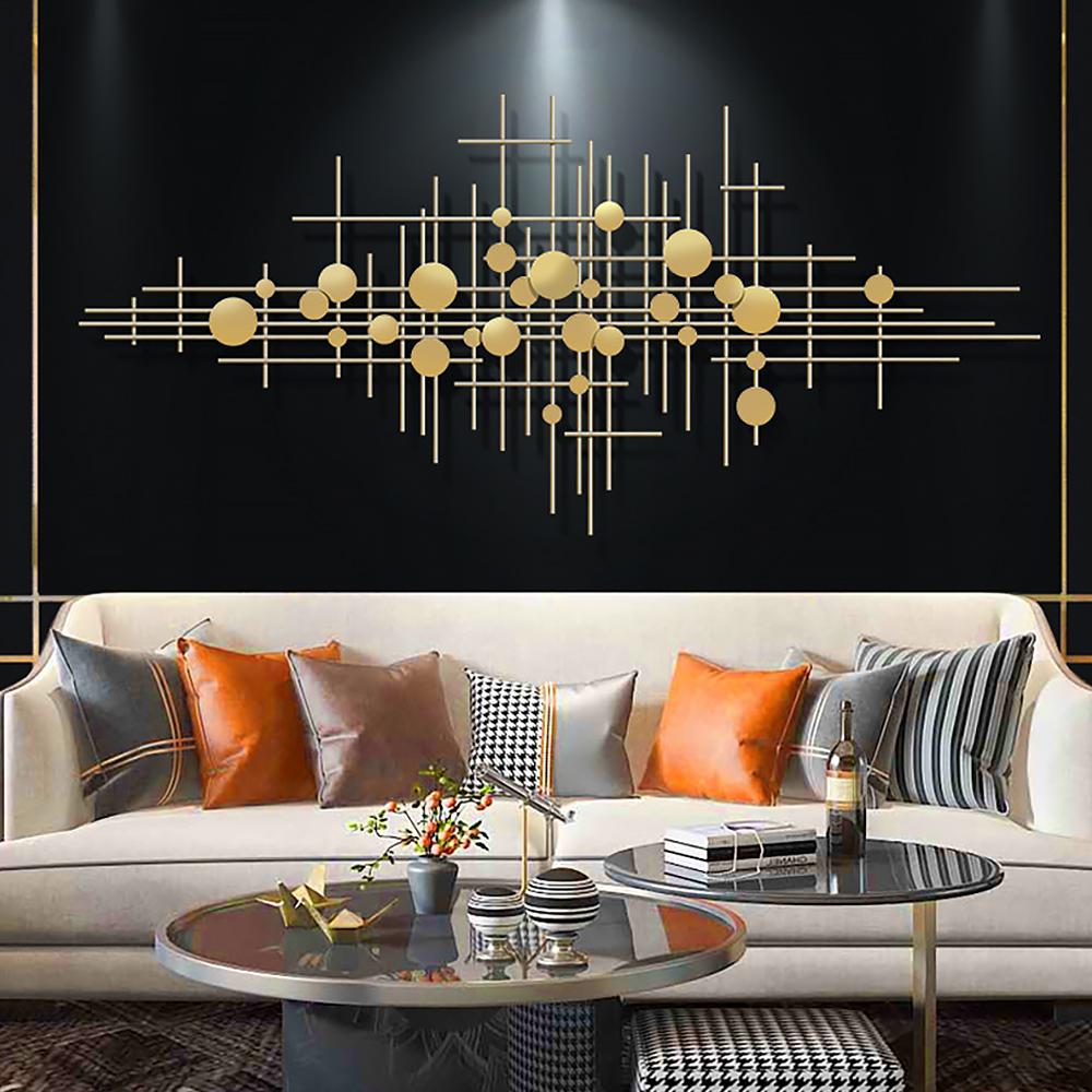 Mid-Century Metal Wall Decor Abstract Bar & Dots Gold Art