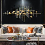 Mid-Century Metal Wall Decor Abstract Bar & Dots Gold Art