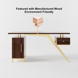 55" Ultra Modern White and Gold Computer Writing Desk with Storage & Drawer