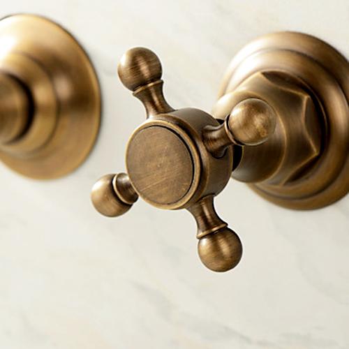 Chester Classic Wall Mount 2-Handle Antique Brass Bathroom Sink Faucet with Cross Handles