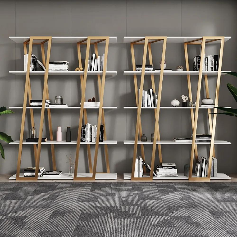 Modern Parallel Etagere Bookshelf in Black & Gold