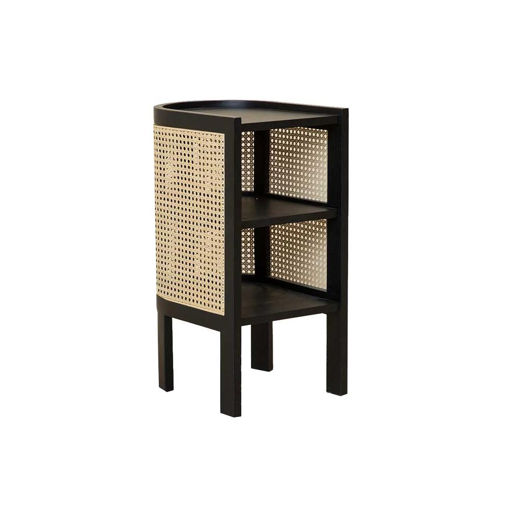 24" Black Nightstand Semi-Circle Rattan Bedside Table with 1 Shelf