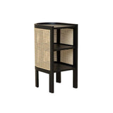 24" Black Nightstand Semi-Circle Rattan Bedside Table with 1 Shelf
