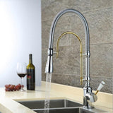 High Arc Dual-Mode Pull-Down Kitchen Faucet Solid Brass with Porcelain Handle