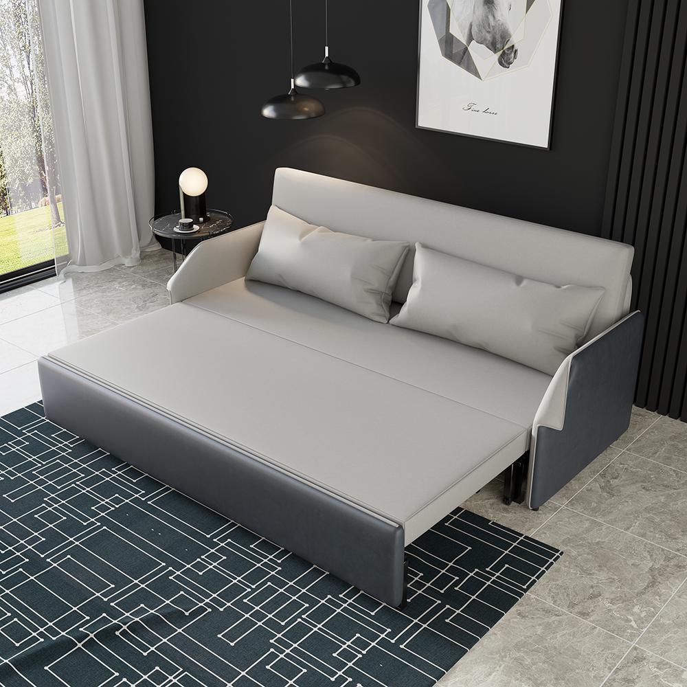 76.8" Convertible Storage Sofa Leather Cotton&linen Upholstered Full Sleeper Sofa