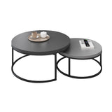 2 Pieces Modern Wood Gray & Black Round Nesting Coffee Table for Living Room