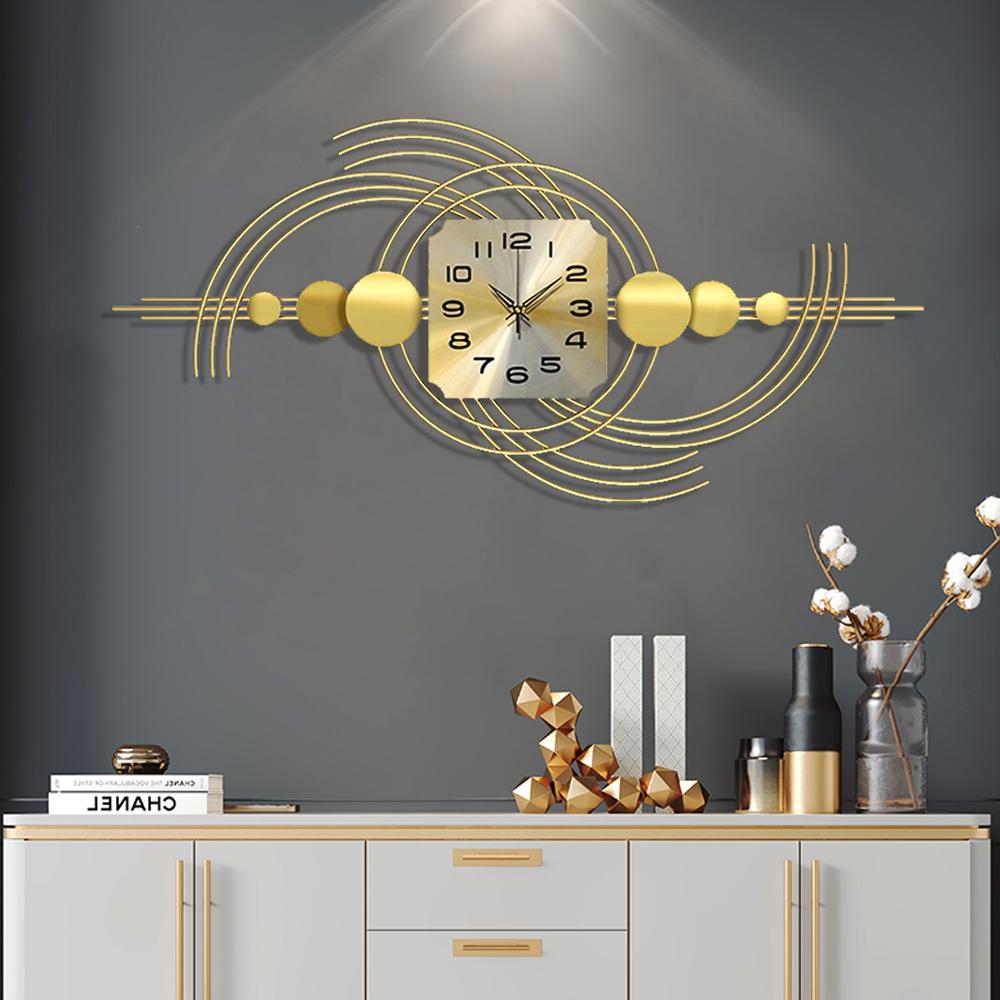 3D Modern Metal Oversized Wall Clock with Golden Geometric Frame