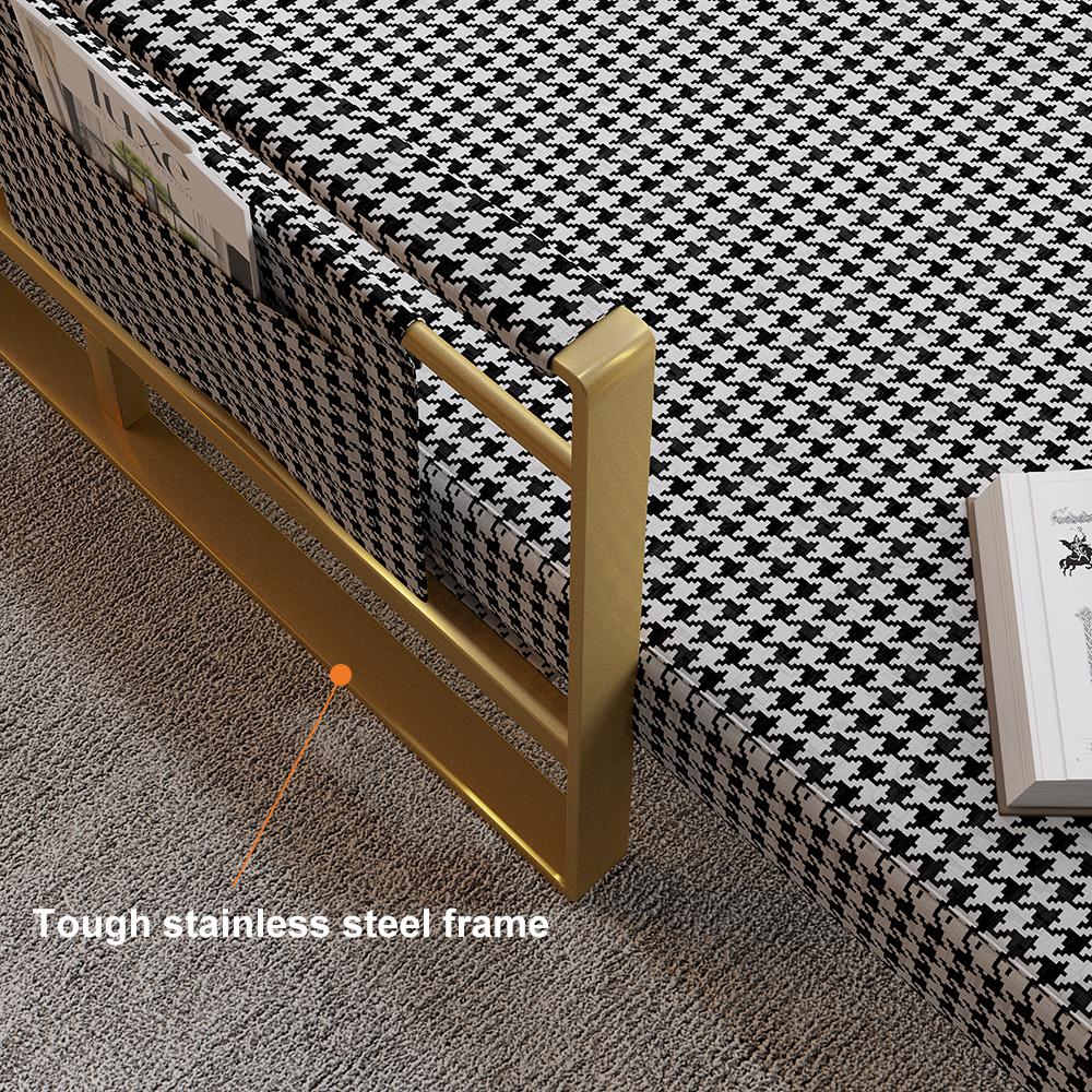 Modern Orange Houndstooth Single Sofabed Convertible Sleeper with Side Storage
