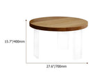 2 Piece Mid Century Modern Pine Wood & Acrylic Round Coffee Table Set in Natural