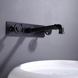 Ruth Industrial Pipe Matte Black Wall Mounted Bathroom Sink Faucet Double Handles Solid Brass