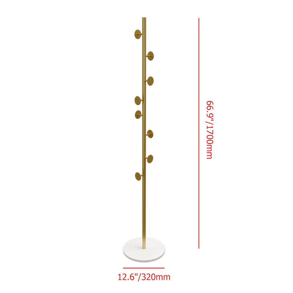 Coat Rack Brass Gold Round Hooks Entryway Freestanding Coat Hanger Marble Base