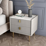Modern 2 Drawers PU Leather Bedside Table Nightstand with Gold Metal Legs