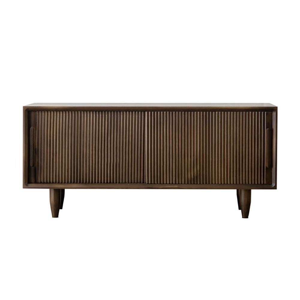39.4" Rustic Storage Bench with Storage Sliding Doors Adjustable Shelf Natural Pine Wood