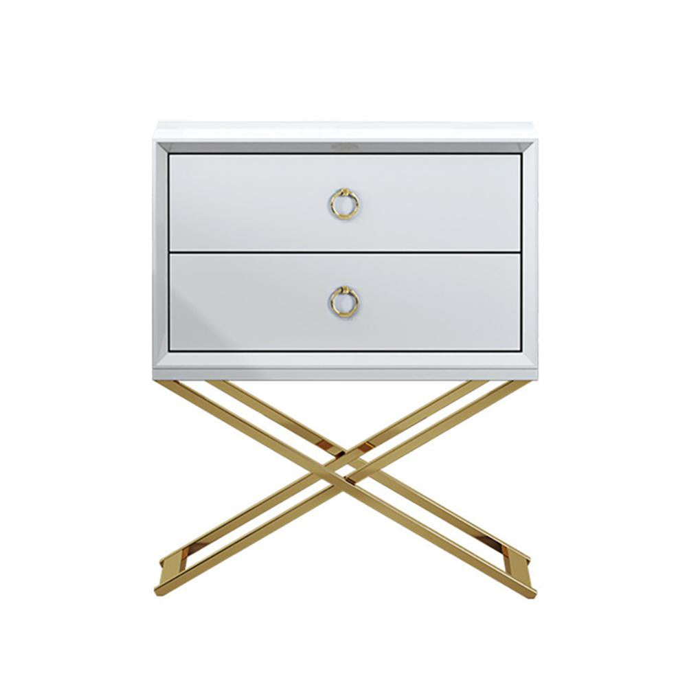 19.7" Modern Black Nightstand with 2 Drawers X-Shaped Pedestal