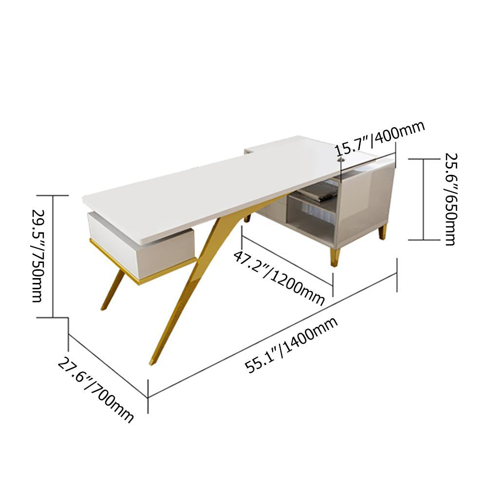 Hungled 55.1" Modern Rectangular  Writing Desk Computer Desk with Side Cabinet & Drawers