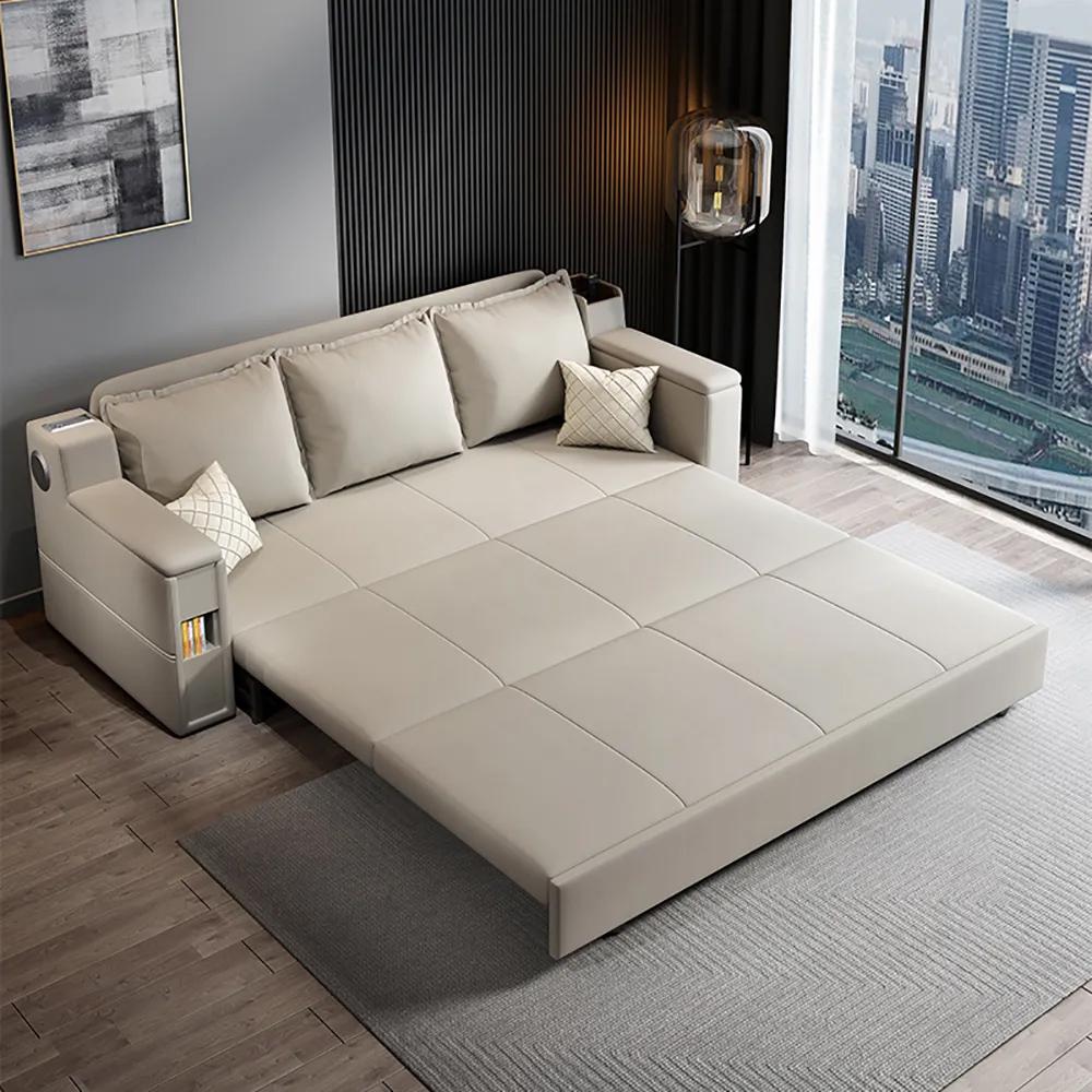 82.7" Convertible Bed Full Sleeper Sofa Leath-aire Upholstered Storage Sofa