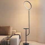 Lámpara de pie ajustable negra moderna Luz de lectura de pie LED con estante de vidrio